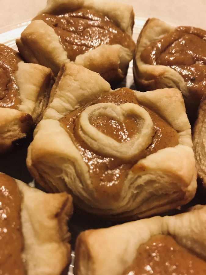 The mini puff pastry pies, when all done, can be customized to create a heart in the middle.
