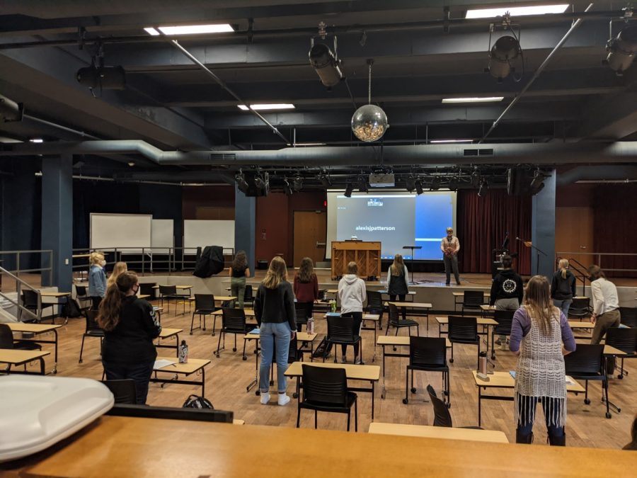 At Bethel University in St. Paul, choir programs are still underway but singers must be 8-10 feet apart and wearing a mask at all times. After 30 minutes singer must take a break and leave the room.