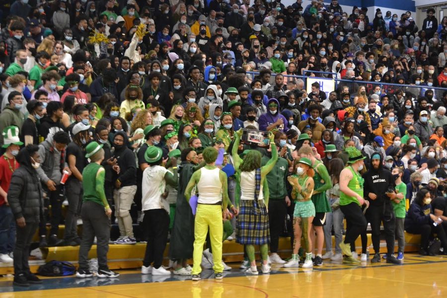Students show their Heights Pride by participating in the green-out on St. Patricks day.