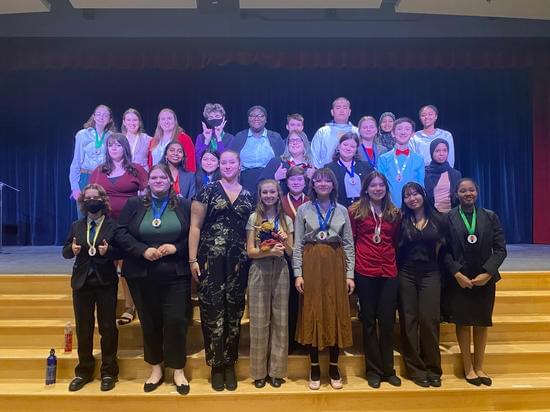 The CHHS speech team celebrates after their winning spree in the Tri-Metro Tournament. 