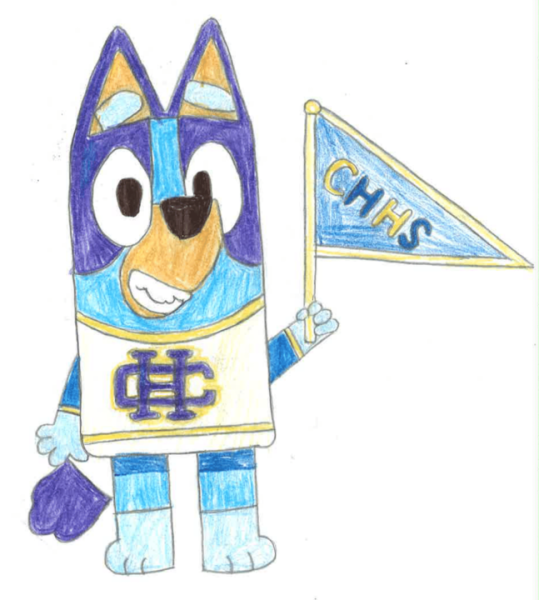 Energetic main character Bluey, seen here in Columbia Heights gear, has taken the world by storm.