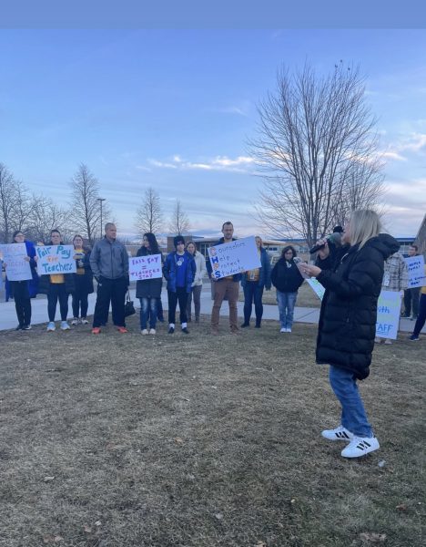 Local #710 gathered together on school grounds to have their voices heard in advance of the evenings board meeting in February.