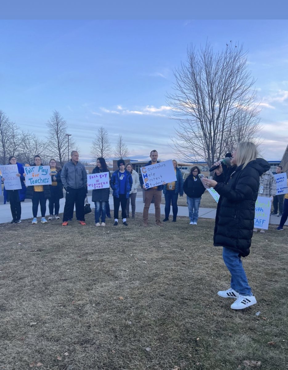 Local #710 gathered together on school grounds to have their voices heard in advance of the evenings board meeting in February.