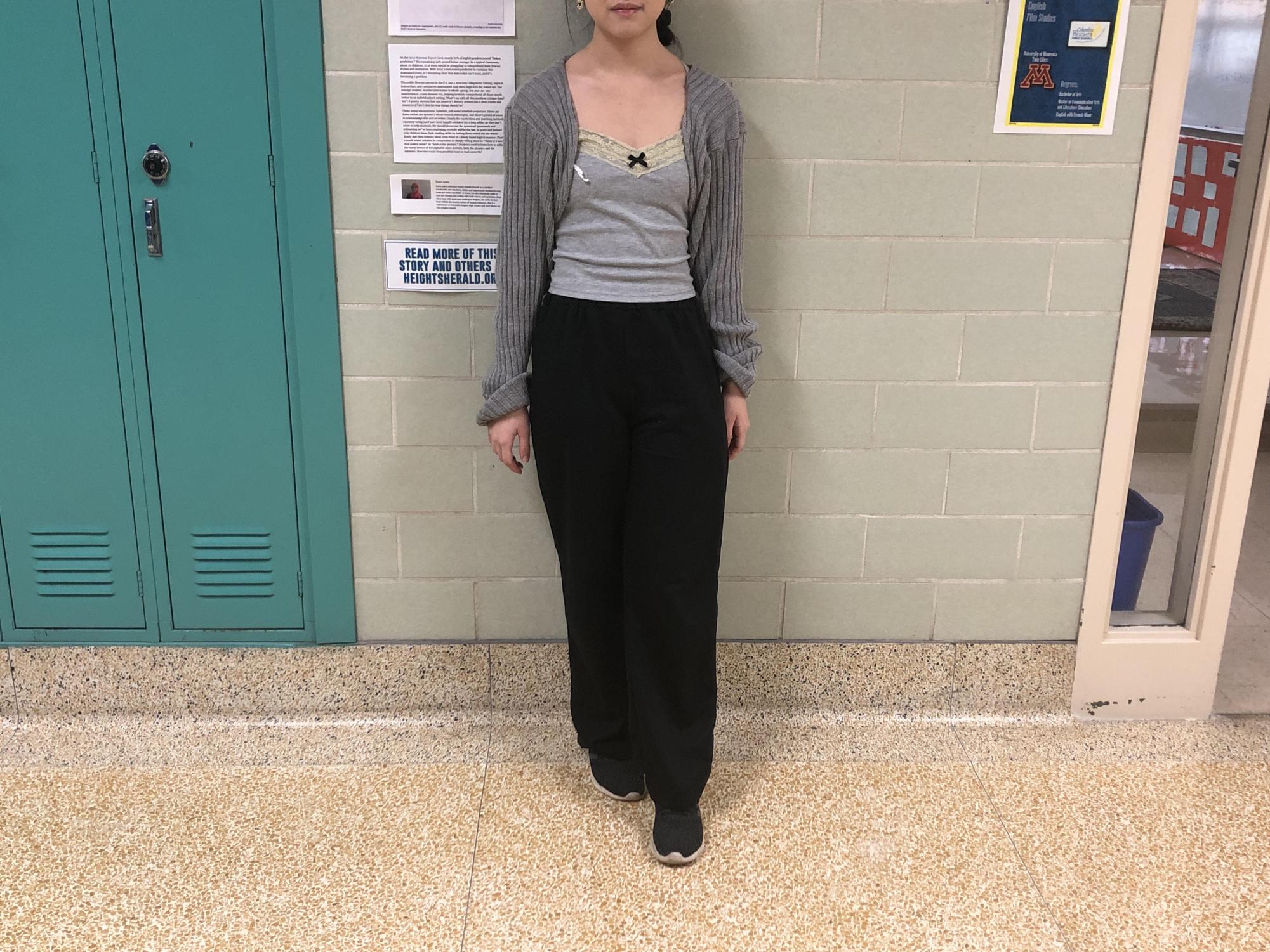 The Heights Herald's own Hiedi Lee (12) sports a coquette-inspired outfit in the CHHS halls. 