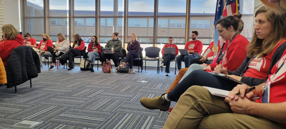 CHPS teachers gathered in the district center's community room to show solidarity during the negotiations process last November.